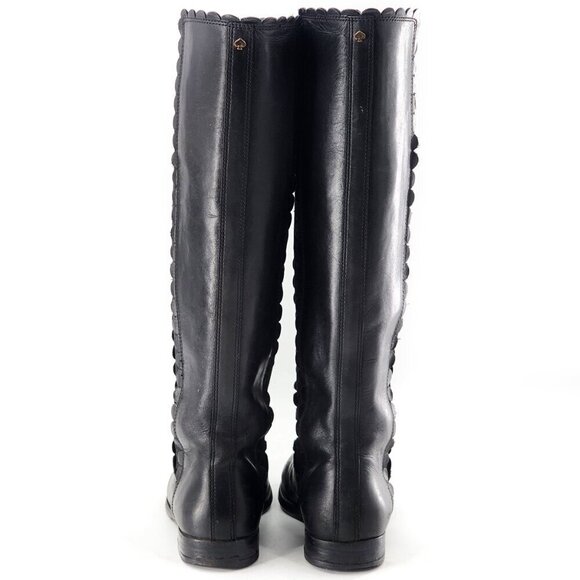 KATE SPADE Rayna Black Leather Knee-High Riding Boots Scallop Detail - Picture 5 of 10